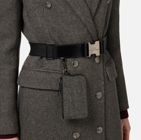 Elisabetta Franchi Capispalla^Cappotto doppiopetto con cintura utility Tortora