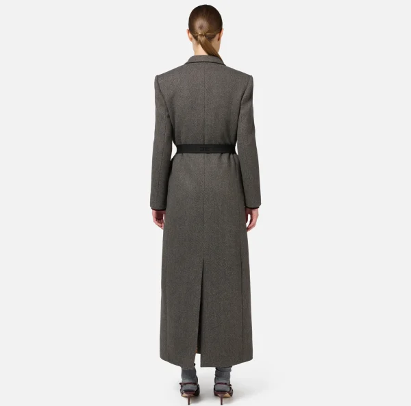 Elisabetta Franchi Capispalla^Cappotto doppiopetto con cintura utility Tortora
