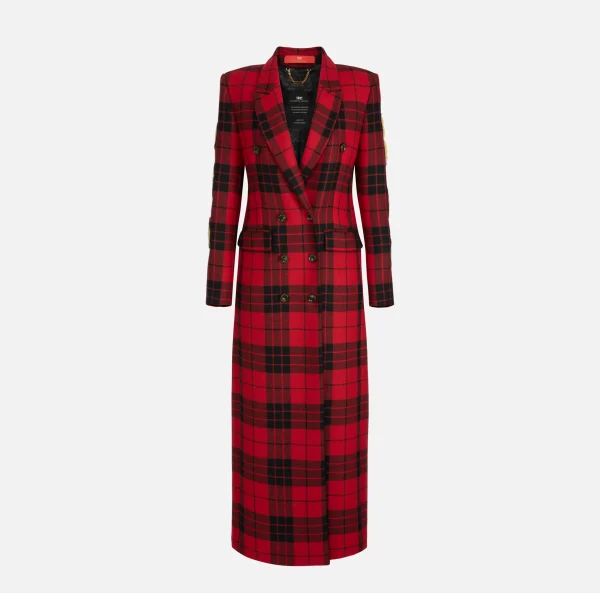 Elisabetta Franchi Capispalla^Cappotto doppiopetto in misto lana con patch RedPassion/Nero