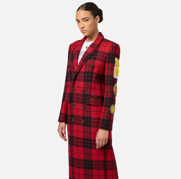 Elisabetta Franchi Capispalla^Cappotto doppiopetto in misto lana con patch RedPassion/Nero