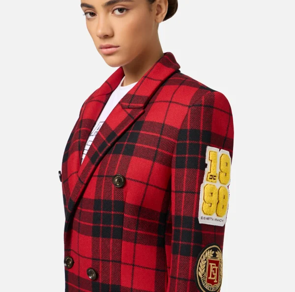 Elisabetta Franchi Capispalla^Cappotto doppiopetto in misto lana con patch RedPassion/Nero