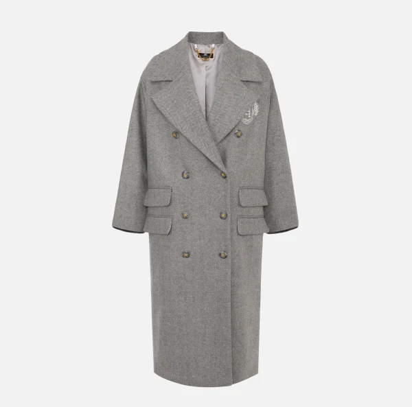 Elisabetta Franchi Capispalla^Cappotto doppiopetto over in cotone con stemma Perla