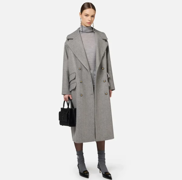 Elisabetta Franchi Capispalla^Cappotto doppiopetto over in cotone con stemma Nero