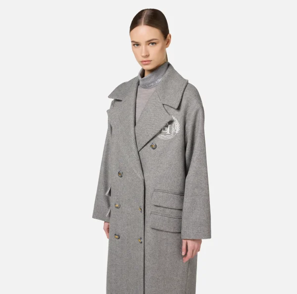 Elisabetta Franchi Capispalla^Cappotto doppiopetto over in cotone con stemma Perla