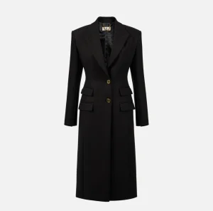 Elisabetta Franchi Capispalla^Cappotto smoking in crêpe Nero