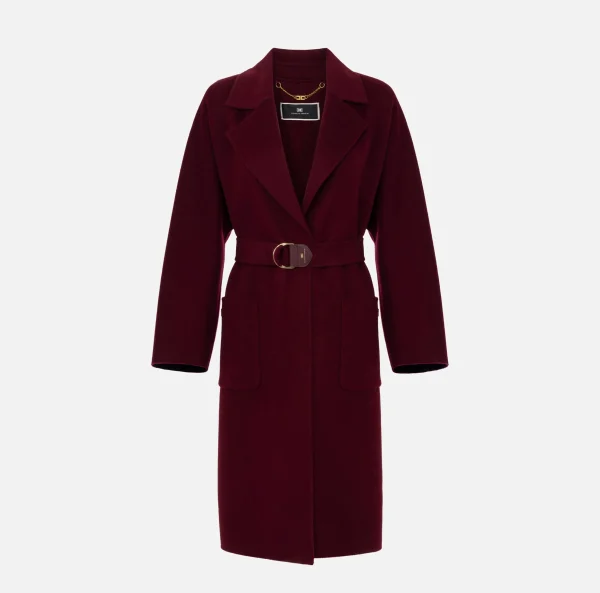 Elisabetta Franchi Capispalla^Cappotto vestaglia in lana RougeNoir