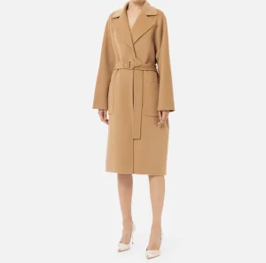 Elisabetta Franchi Capispalla^Cappotto vestaglia in lana Camel