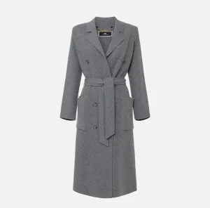 Elisabetta Franchi Capispalla^Cappotto vestaglia in lana e cashmere con stemma SteelMelange