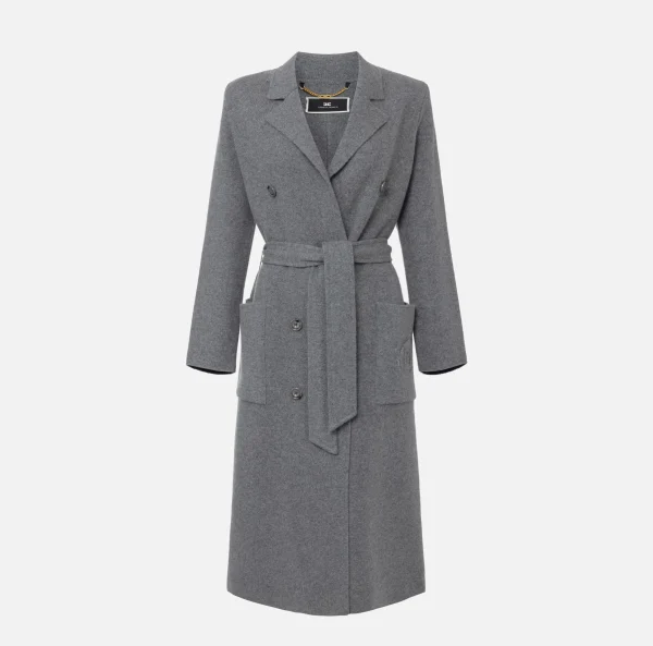 Elisabetta Franchi Capispalla^Cappotto vestaglia in lana e cashmere con stemma SteelMelange
