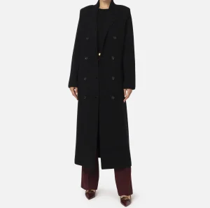 Elisabetta Franchi Capispalla^Cappotto vestaglia in lana e cashmere con stemma Nero