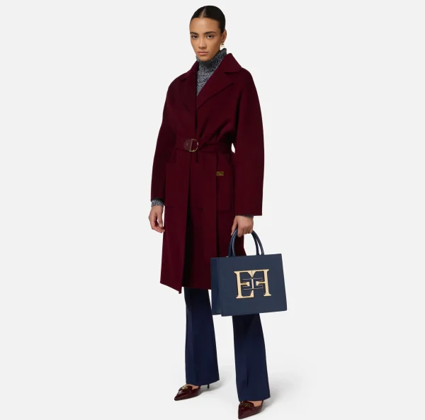 Elisabetta Franchi Capispalla^Cappotto vestaglia in lana RougeNoir