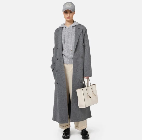 Elisabetta Franchi Capispalla^Cappotto vestaglia in lana e cashmere con stemma SteelMelange