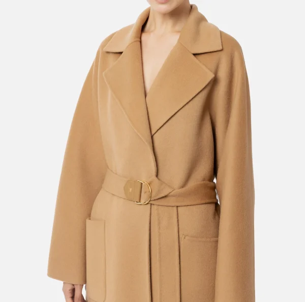 Elisabetta Franchi Capispalla^Cappotto vestaglia in lana Camel