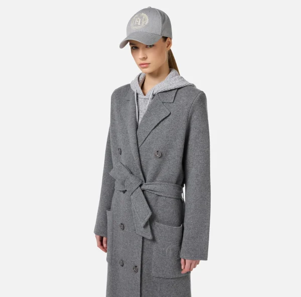 Elisabetta Franchi Capispalla^Cappotto vestaglia in lana e cashmere con stemma SteelMelange