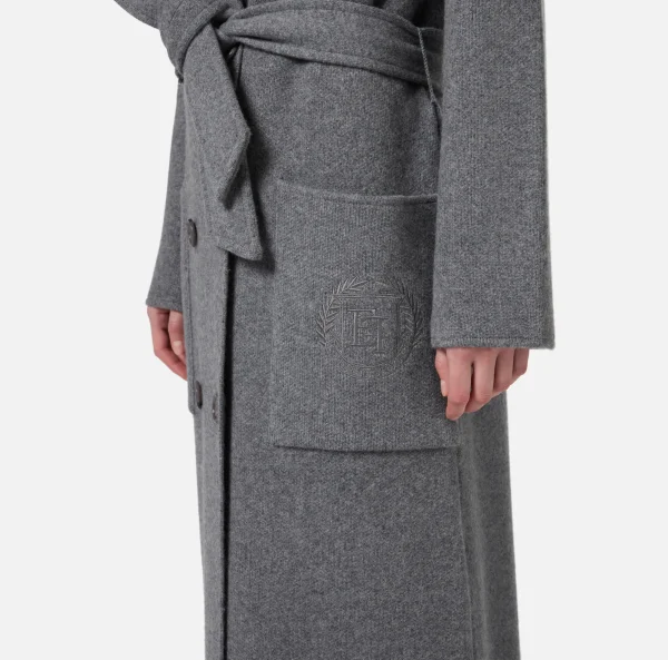 Elisabetta Franchi Capispalla^Cappotto vestaglia in lana e cashmere con stemma SteelMelange