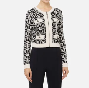 Elisabetta Franchi Maglieria E Felpe^Cardigan cropped logo jacquard Nero/Burro