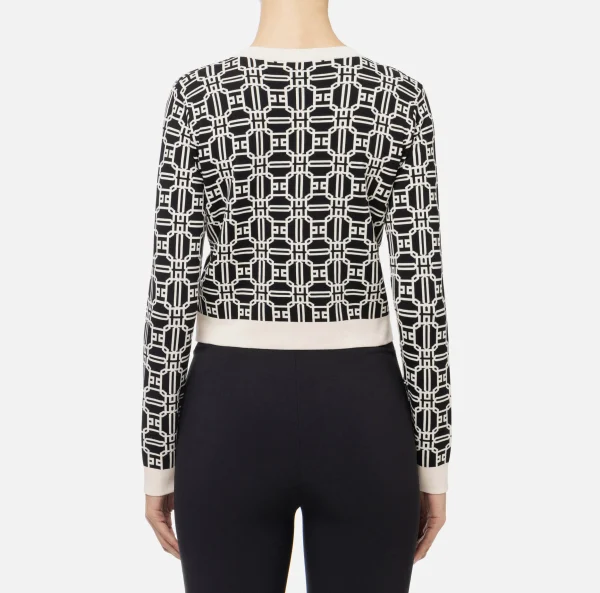 Elisabetta Franchi Maglieria E Felpe^Cardigan cropped logo jacquard Nero/Burro