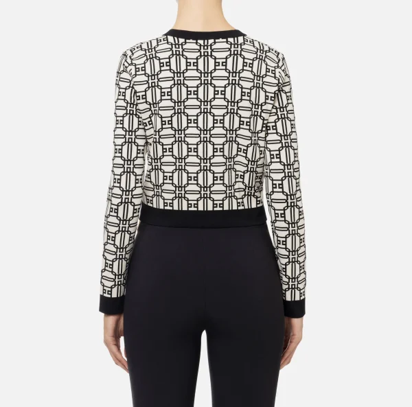Elisabetta Franchi Maglieria E Felpe^Cardigan cropped logo jacquard Burro/Nero