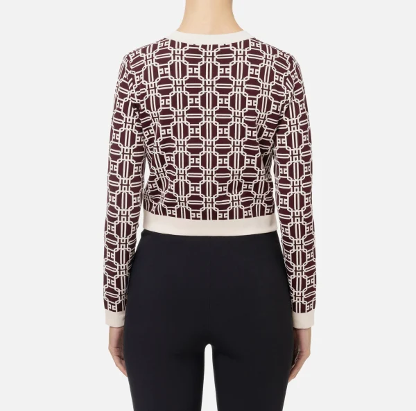 Elisabetta Franchi Maglieria E Felpe^Cardigan cropped logo jacquard RougeNoir/Burro