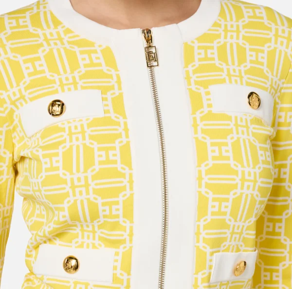 Elisabetta Franchi Maglieria E Felpe^Cardigan cropped logo jacquard Mimosa/Avorio