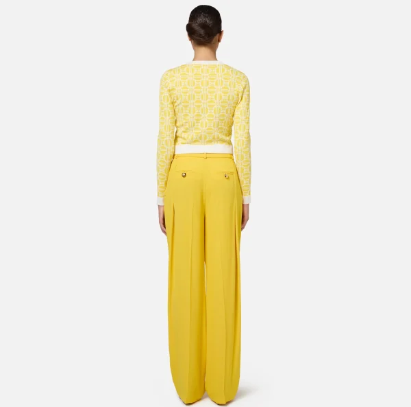 Elisabetta Franchi Maglieria E Felpe^Cardigan cropped logo jacquard Mimosa/Avorio