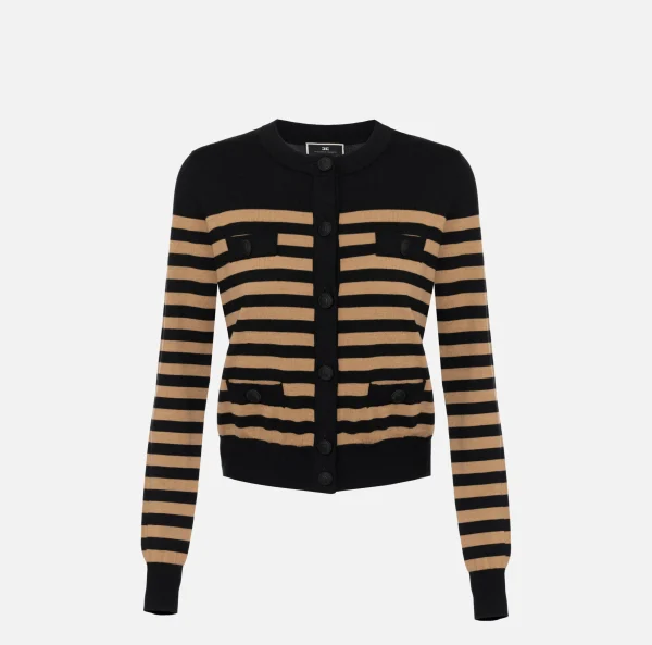 Elisabetta Franchi Maglieria E Felpe^Cardigan in lana a righe Nero/Camel