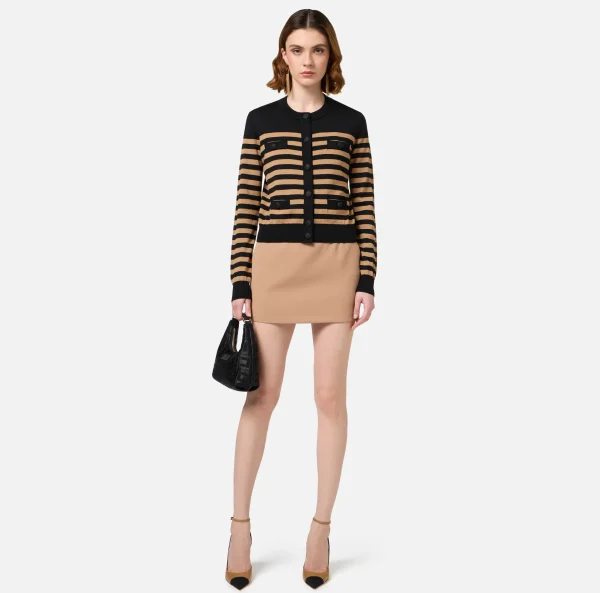 Elisabetta Franchi Maglieria E Felpe^Cardigan in lana a righe Nero/Camel