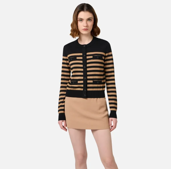 Elisabetta Franchi Maglieria E Felpe^Cardigan in lana a righe Nero/Camel