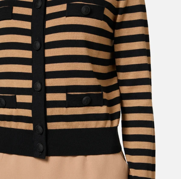 Elisabetta Franchi Maglieria E Felpe^Cardigan in lana a righe Nero/Camel