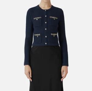 Elisabetta Franchi Maglieria E Felpe^Cardigan in lana bouclé con ricamo Navy