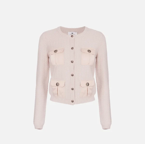 Elisabetta Franchi Maglieria E Felpe^Cardigan in lana bouclé con tasche in vela tecnica Lattice