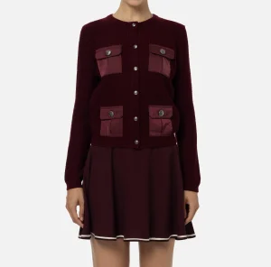 Elisabetta Franchi Maglieria E Felpe^Cardigan in lana bouclé con tasche in vela tecnica RougeNoir