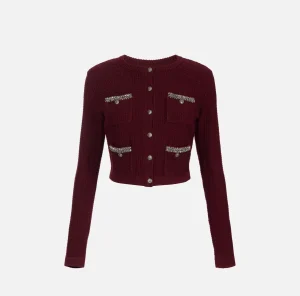 Elisabetta Franchi Maglieria E Felpe^Cardigan in lana bouclé con ricamo RougeNoir