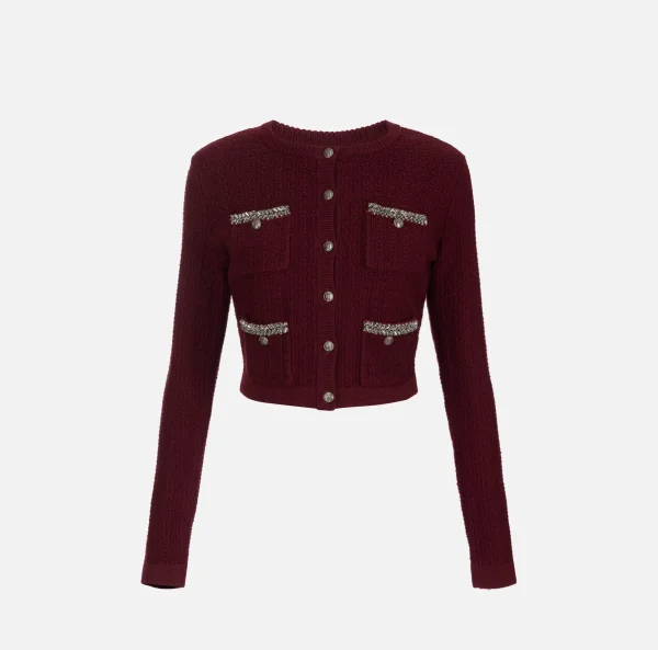 Elisabetta Franchi Maglieria E Felpe^Cardigan in lana bouclé con ricamo RougeNoir