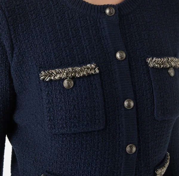 Elisabetta Franchi Maglieria E Felpe^Cardigan in lana bouclé con ricamo Navy