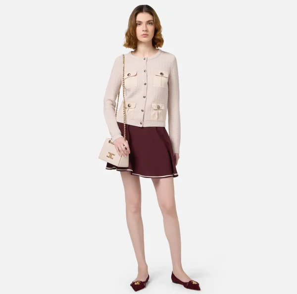 Elisabetta Franchi Maglieria E Felpe^Cardigan in lana bouclé con tasche in vela tecnica Lattice