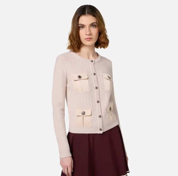 Elisabetta Franchi Maglieria E Felpe^Cardigan in lana bouclé con tasche in vela tecnica Lattice