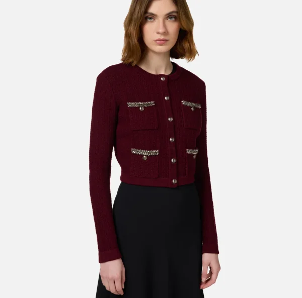 Elisabetta Franchi Maglieria E Felpe^Cardigan in lana bouclé con ricamo RougeNoir
