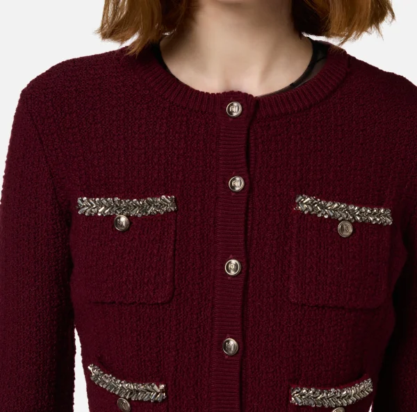 Elisabetta Franchi Maglieria E Felpe^Cardigan in lana bouclé con ricamo RougeNoir