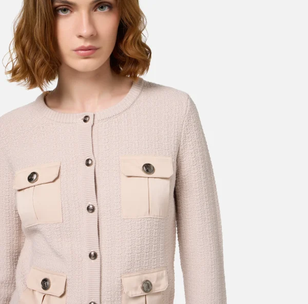 Elisabetta Franchi Maglieria E Felpe^Cardigan in lana bouclé con tasche in vela tecnica Lattice