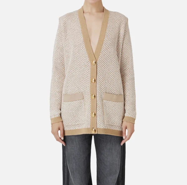 Elisabetta Franchi Maglieria E Felpe^Cardigan in lana con filo paillettes Camel/Gold