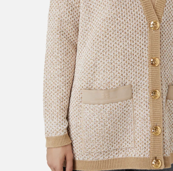 Elisabetta Franchi Maglieria E Felpe^Cardigan in lana con filo paillettes Camel/Gold