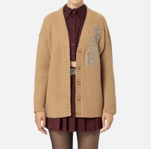 Elisabetta Franchi Maglieria E Felpe^Cardigan in lana costa inglese con patch logo Camel