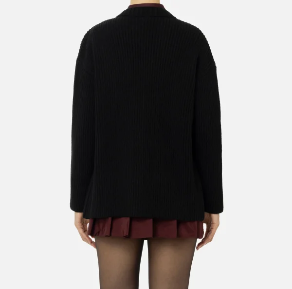 Elisabetta Franchi Maglieria E Felpe^Cardigan in lana costa inglese con patch logo Nero