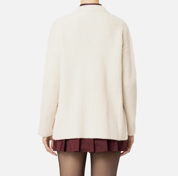 Elisabetta Franchi Maglieria E Felpe^Cardigan in lana costa inglese con patch logo Burro