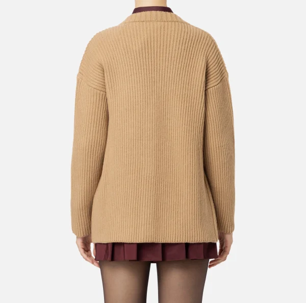 Elisabetta Franchi Maglieria E Felpe^Cardigan in lana costa inglese con patch logo Camel