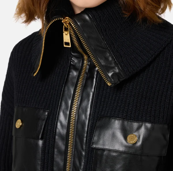 Elisabetta Franchi Maglieria E Felpe^Cardigan in lana costa inglese con maxi zip Nero
