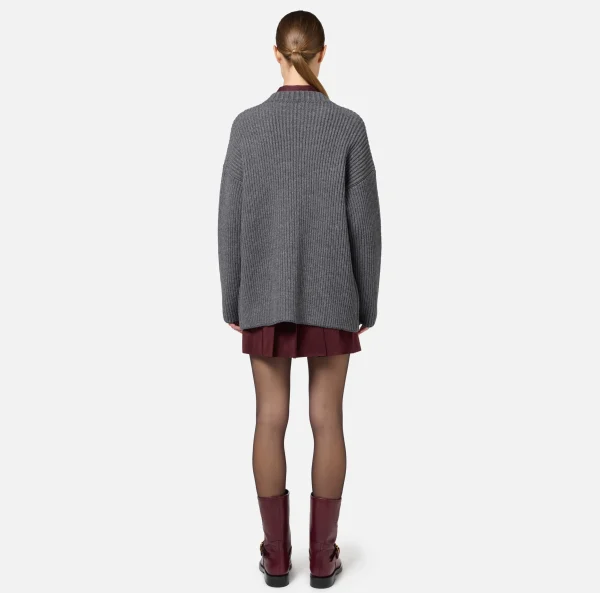 Elisabetta Franchi Maglieria E Felpe^Cardigan in lana costa inglese con patch logo SteelMelange