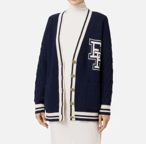 Elisabetta Franchi Maglieria E Felpe^Cardigan in lana tipo college Navy/Burro