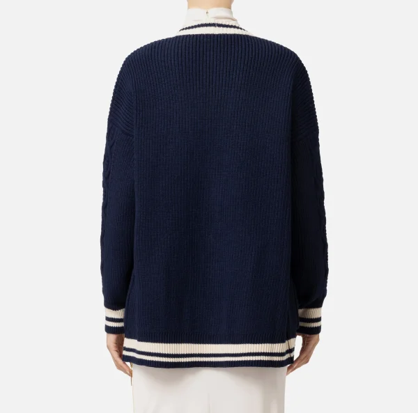 Elisabetta Franchi Maglieria E Felpe^Cardigan in lana tipo college Navy/Burro